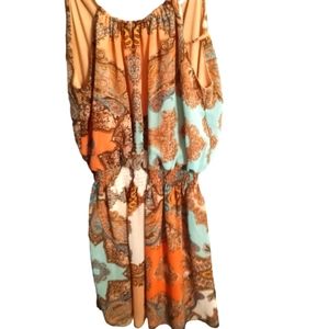 Floral print brown blue spaghetti strap summer dress